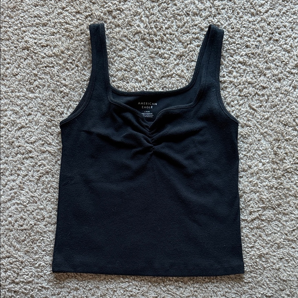 American Eagle Black Ruched Tank